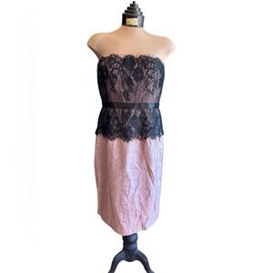 Adrianna‎ Papell Occasions Strapless Lace Dress Pink Black 10 Cocktail Formal